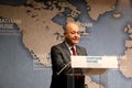 Barham Salih, President of Iraq, gives a speech on his countryÃ¢â¬â¢s role in the Middle East, at